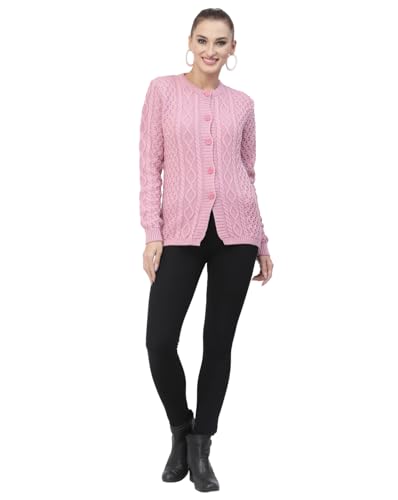 Image of Kalt Women Sweater for Winters Woolen Acrylic Full Sleeve Round Neck Cable Design Cardigan Sweater