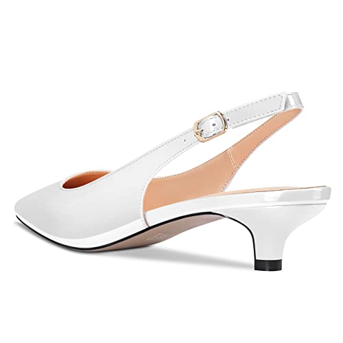 Aachcol Women Kitten Low Heel Pumps Square Toe Ankle Strap Slingback Dress Shoes Patent Wedding Shopping 1.5 Inch3