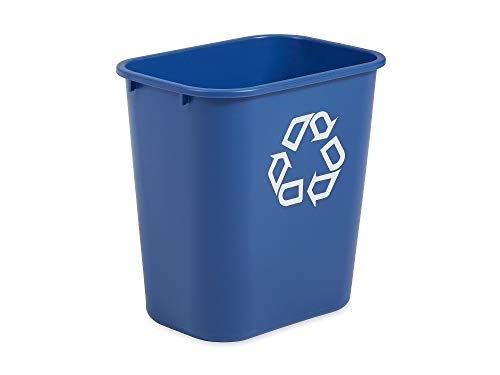 Image of Rubbermaid Commercial Products Deskside Recycling Can, 7-Gallon /28-Quart, Blue Recycling Symbol, Plastic, for Bedroom /Bathroom /Office /Under Desk /Sink