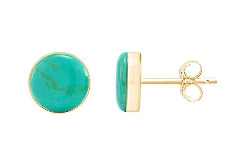 7MM Turquoise Gemstone Stud Earrings for Women Bezel Set Round Dome Button Earrings in 14K Gold Plated 925 Sterling Silver Birthstone Jewelry Gift for Her