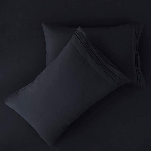 Image of SONORO KATE Bed Sheet Set Super Soft Microfiber 1800 Thread Count Luxury Egyptian Sheets 18-Inch Deep Pocket,Wrinkle and Hypoallergenic-6 Piece (Black, California King-6 Piece)