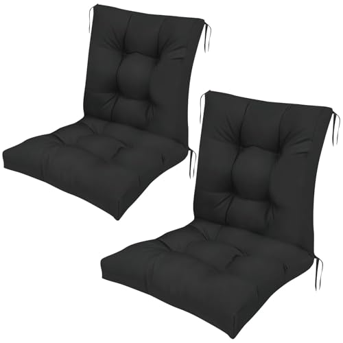 UUluhao Outdoor Chair Cushion Set of 2 Black Waterproof Non Slip Tufted Thick Patio Wicker Chair Seat Cushion for Indoor Outdoor Furniture Rattan Chair 41.7 * 20.8 * 3.9