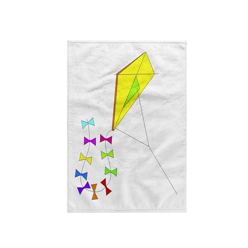 3dRose 15x22 Hand Towel - Yellow Kite with Pink Green Red Bows Childrens Art II