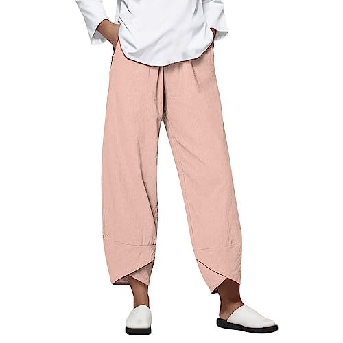 Generisch Pantalones de algodón sueltos casa femenina pantalones al aire libre pantalones mujer 44, Rosa., 3XL