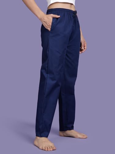 Image of KRYPTIC Women's 100% Pure Cotton Woven Pyjama | Mid Rise Relaxed Fit Full Length Nightwear Pant with Elasticated Drawstring Waistband & Side Pocket | Comfortable Lounge, Sleepwear & Casual Bottom Wear