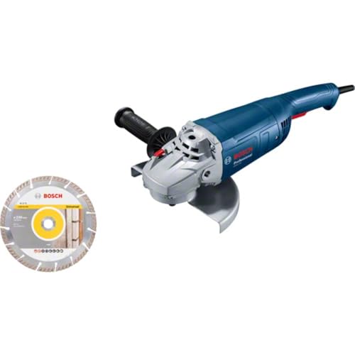Bosch Professional Smerigliatrice Angolare Gws 20-230 P (Motore da 2.000 Watt, Incl. Impugnatura Agg., Flangia di Montaggio, Dado di Serraggio, Cuffia Prot., Chiave a Due Perni, Disco Diam.)