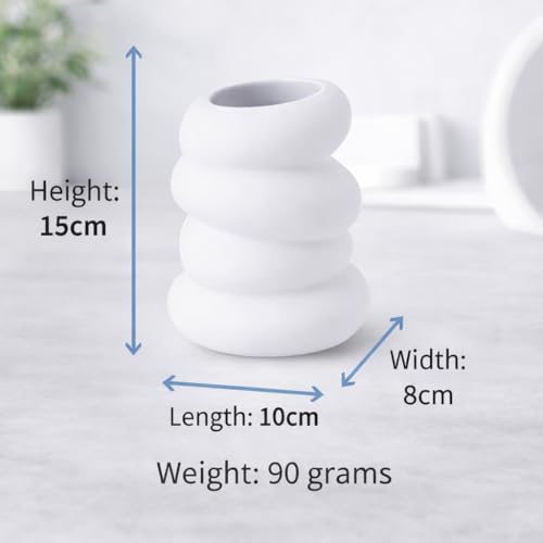 Image of Plastic Modern Textured White Decorative Vase for Flowers, Ceramic-Look Ribbed Design Table Vase for Living Room, Bedroom, Office Decor, Lightweight & Durable Flower Pot (Pebbles Tower)