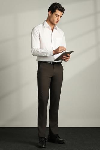 Image of Van Heusen Men's Mid Rise Slim Fit Premium Formal Trousers | Superior Comfort | Auto-Flex Waist Band | Soft Touch