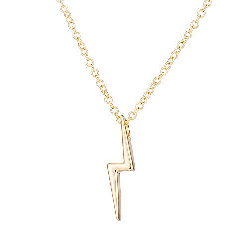 YOOE Simple Geometric Z Letter Lightning Necklace Stainless Steel Cute Thunder Pendant Necklace Women Bolt Charming Jewelry (Gold)