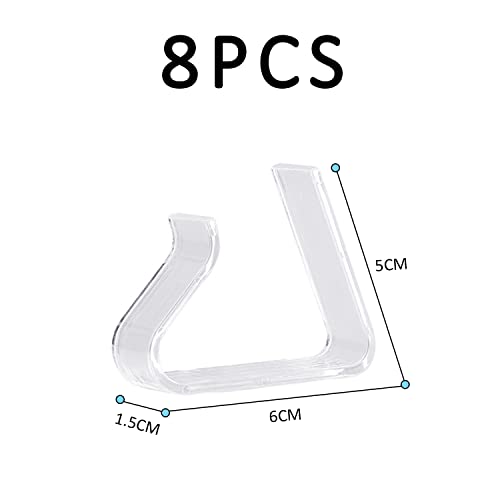 Foto von 8 transparente Tischdeckenklammern, Befestigungsclips aus Kunststoff, rutschfeste Fixierer, geeignet für eine Dicke von 3,5 bis 5 cm, geeignet für Küche und Wohnzimmer.