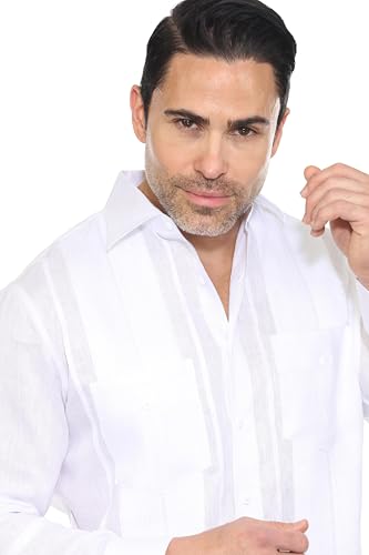 Mojito Men's 100% Linen Two-Pocket Design Guayabera Shirt Long Sleeve2