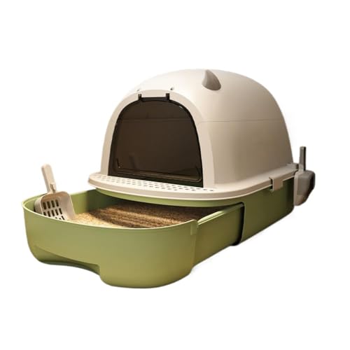 EVREFIN猫用トイレボックス、引き出し式、蓋付き、広々、全面カバー、猫砂の飛散防止、臭い防止、お手入れ簡単、猫砂の飛散防止、臭いの拡散防止、猫用品 (グリーン)
