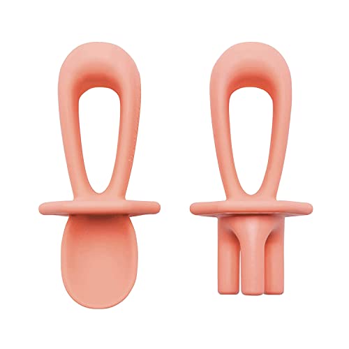 Image of Tiny Twinkle Silicone Training Utensils - Baby Spoons and Baby Forks For Self-Feeding Training - Silicone Baby Led Weaning Utensils For Toddlers And Babies 6-24 Months - Baby Feeding Supplies (Coral)