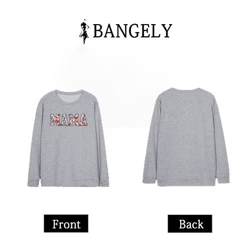 Bangely Mama Floral Sweatshirt Women Funny Embroidered Retro Mama Letter Pullover Gift For Mom Long Sleeve Shirt Light Gray #TOP4