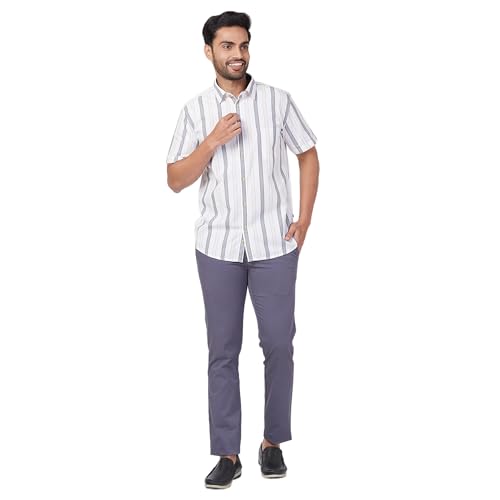 Image of Parx Low Rise Tapered Fit Cotton Blend Solid Pattern Flat Front Casual Trouser