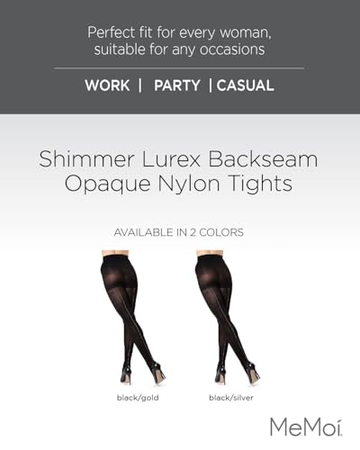 MeMoi Women's Shimmer Lurex Backseam Opaque Nylon Tights2