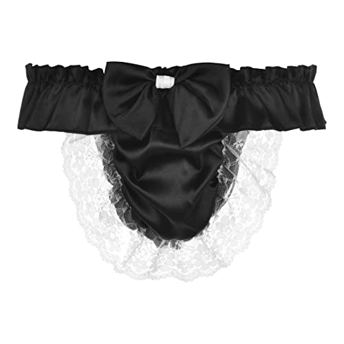 Satini Men's Satin Ruffle Bow Thong Sissy Knickers Briefs Jockstrap Panties