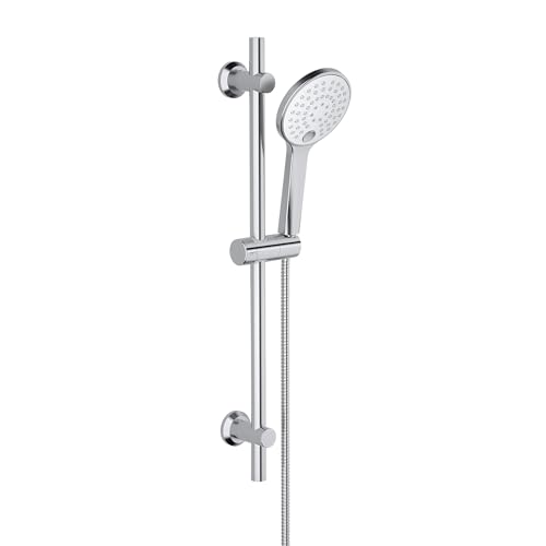 Görbach Barre de Douche INOX Chromé 70 cm avec Douchette à main 3 Jets Barre Douche avec Curseur et Support de Douche Muraux Réglable D12CP