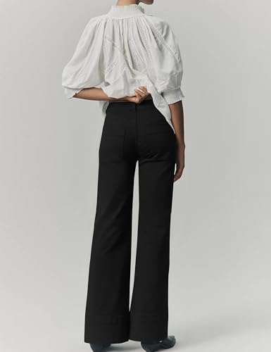 Womens High Waist Flare Wide Leg Pants Loose Fit Full Length Trousers with Pockets Lounge Work Business Dress Pants4