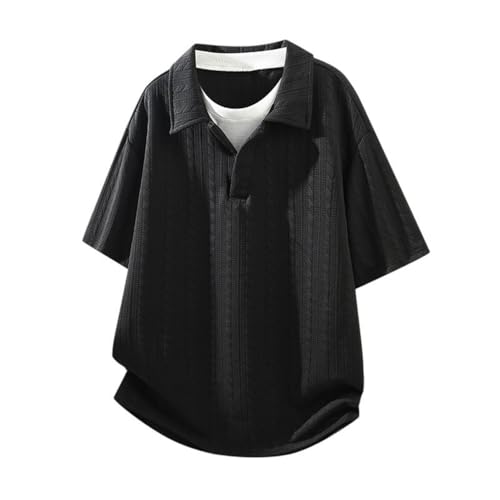 T-shirt jacquard Big & Tall pour homme avec col superposé rétro