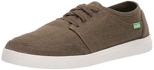 Sanuk Men's Vagabond Lace Linen Sneaker, Dark Olive, 11 M US
