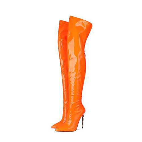 Image of Thigh high boots for women striped Back zipper Burgundy Zebra Print Over the knee Sexy gold white pointed toe Cow Print leopard Magenta stiletto heel
