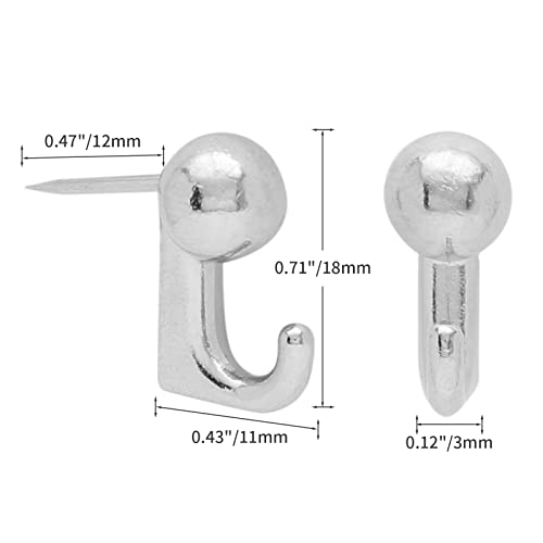 Image of Metal Push Pin Hangers, 20 lbs Wall Hanging Nails Push Pins with Hooks, Picture Hanging Nails for Painting, Silver, 30 Pcs