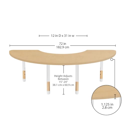 Image of Factory Direct Partners 36 inch x 72 inch Half Moon Kids Classroom Table with Adjustable Chunky Wood Legs