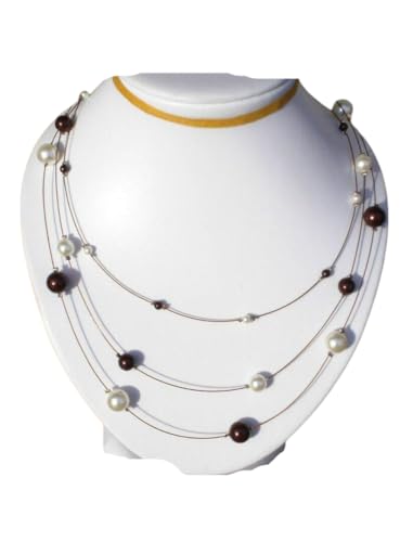 Collier mariée en cristal autrichien 3 rangs marron et ivoire d'exception