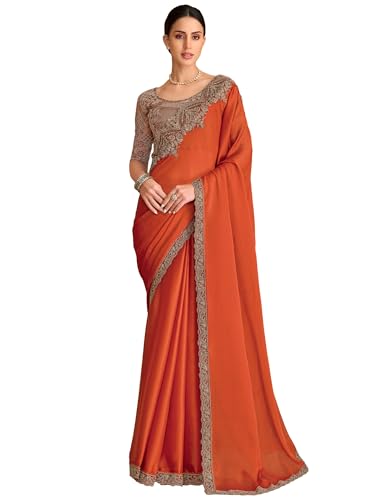 Image of AKHILAM Women's Satin Sequence Embroidery Saree With Unstitched Blouse Piece(SNDLWOD1601 TFH Parent)
