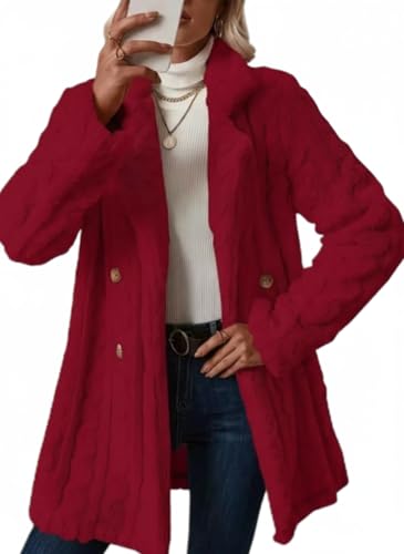 Double-Breasted Fleece Longline Coat Burgundy/S