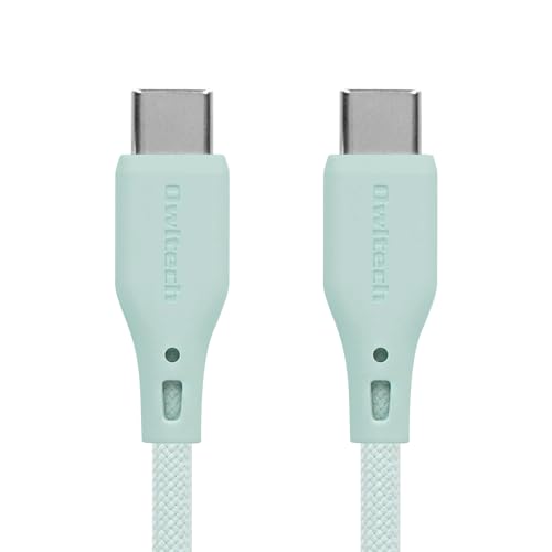 オウルテック Type-Cケーブル 1.5m シリコンケーブル 断線に強い[PD60W/急速充電/データ転送/480Mbps]温度センサー搭載 耐屈曲3万回以上 USB-C Type-C to Type-Cケーブル アイスミントブルー OWL-CBSRCC15-IB