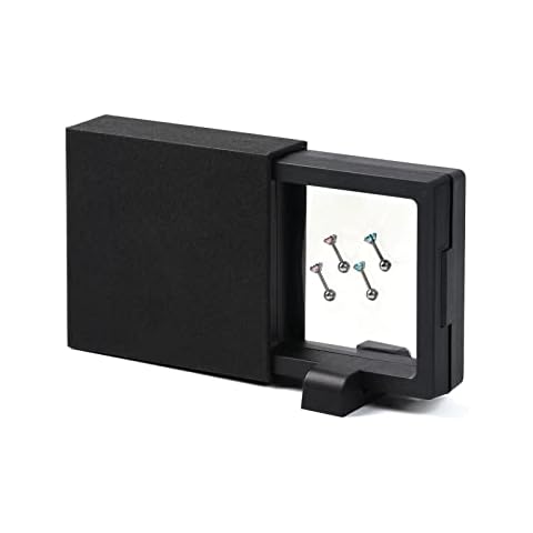 CABBE KALLO 4Pcs 16G Cartilage Earrings Round Ball Stud Barbell Helix Earrings CZ Inlaid - Black, Transparent, Light Blue, Pink - Tragus Piercing Jewelry Set with Gift Box for 16 Gauge Ears - Stainless Steel and Surgical Steel Ear Piercing Studs (Black, Transparent) Cover