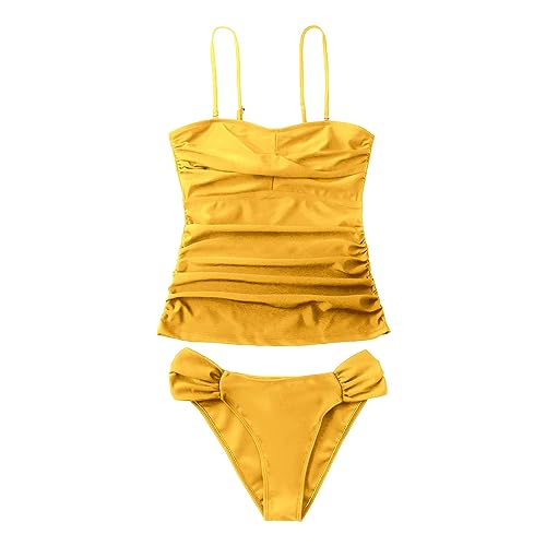 Maillot de bain tankini grande taille deux pièces pour femme ronde en jaune
