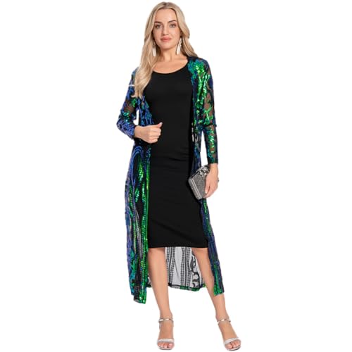 Image of Women's Fashion Duster Cardigan Sparkle Sequins Long Sleeve Open Front Coat Dress Party Prom Cover Up