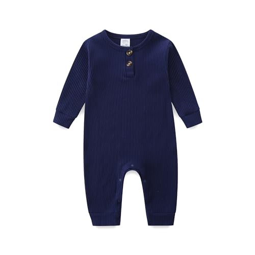 Baby Boys Girls Onesie Solid Romper Long Sleeve Button Jumps