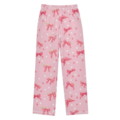 visesunny Boys' Pants Pink Cherry Bow Jogger Pants Elastic Waist Long Bottoms Trousers with Pockets