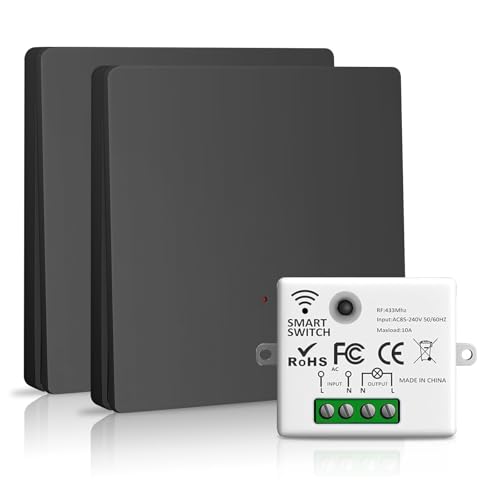 Interrupteur sans fil (noir) - Interrupteur sans fil avec interrupteur mural - Interrupteur sans fil et récepteur radio 2200 W/10 A - Interrupteur intelligent 2,4 G - 230 V