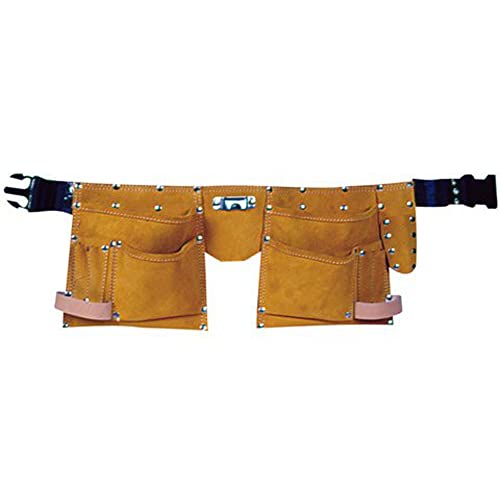 Kosma 11 Pocket Tool Storage Belt Apron - Leather Electrician Pouch with Hammer Holder, Yellow - Image 4