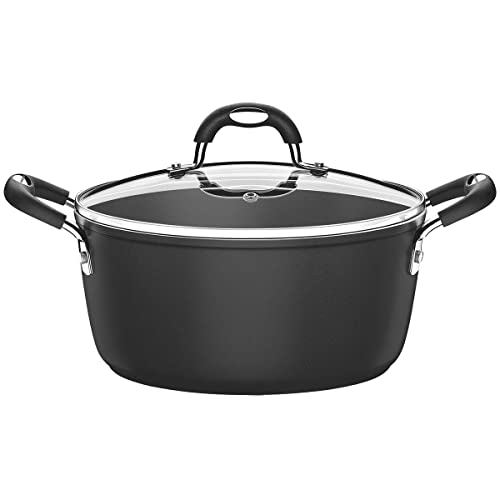 Caçarola Tramontina Mônaco Induction Em Alumínio Com Revestimento Interno E Externo Antiaderente Starflon Premium Preto Com Tampa De Vidro 28 Cm 6,4 L