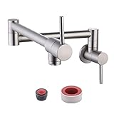 KES Kitchen Pot Filler Folding Faucet Lead-free Brass Double Joint Swing Arm Sink Faucet Articulating Wall Mount Two Handle Brushed Nickel, KN926LF-BN