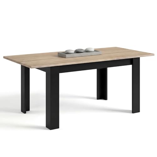 duehome | Mesa de Comedor Extensible, Mesa Rectangular, Modelo Sira, Acabado en Negro Mate y Roble Canadian, Medidas: 140-190 cm (Largo) x 90 cm (Ancho) x 78 cm (Alto)