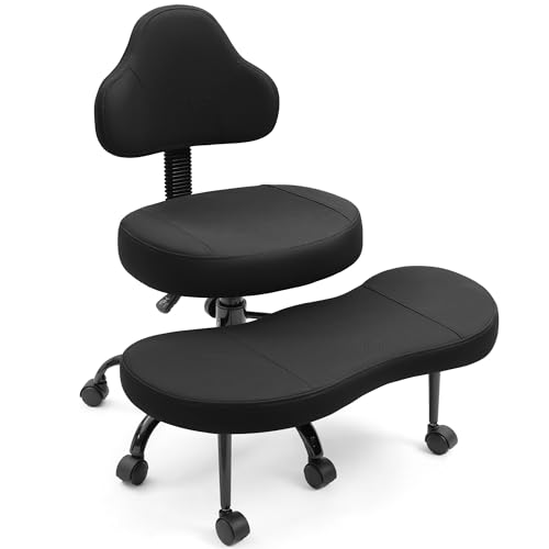 Ergonomic Cross Legged Office Chair with Wheels - Adjustable Height for Meditation, ADHD Desk & Yoga - Wide Criss Cross Design with Lumbar Support, Kneeling Chair - Black