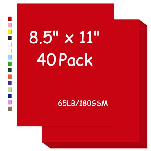Cardstock 8.5 x 11 65Lb Card Stock Paper Red 180gsm Cover Cardstock for Printer Copy Card Stock Paper for Printing Invitations Gift tags Christmas Card(Red Cardstock A 40 Sheets)