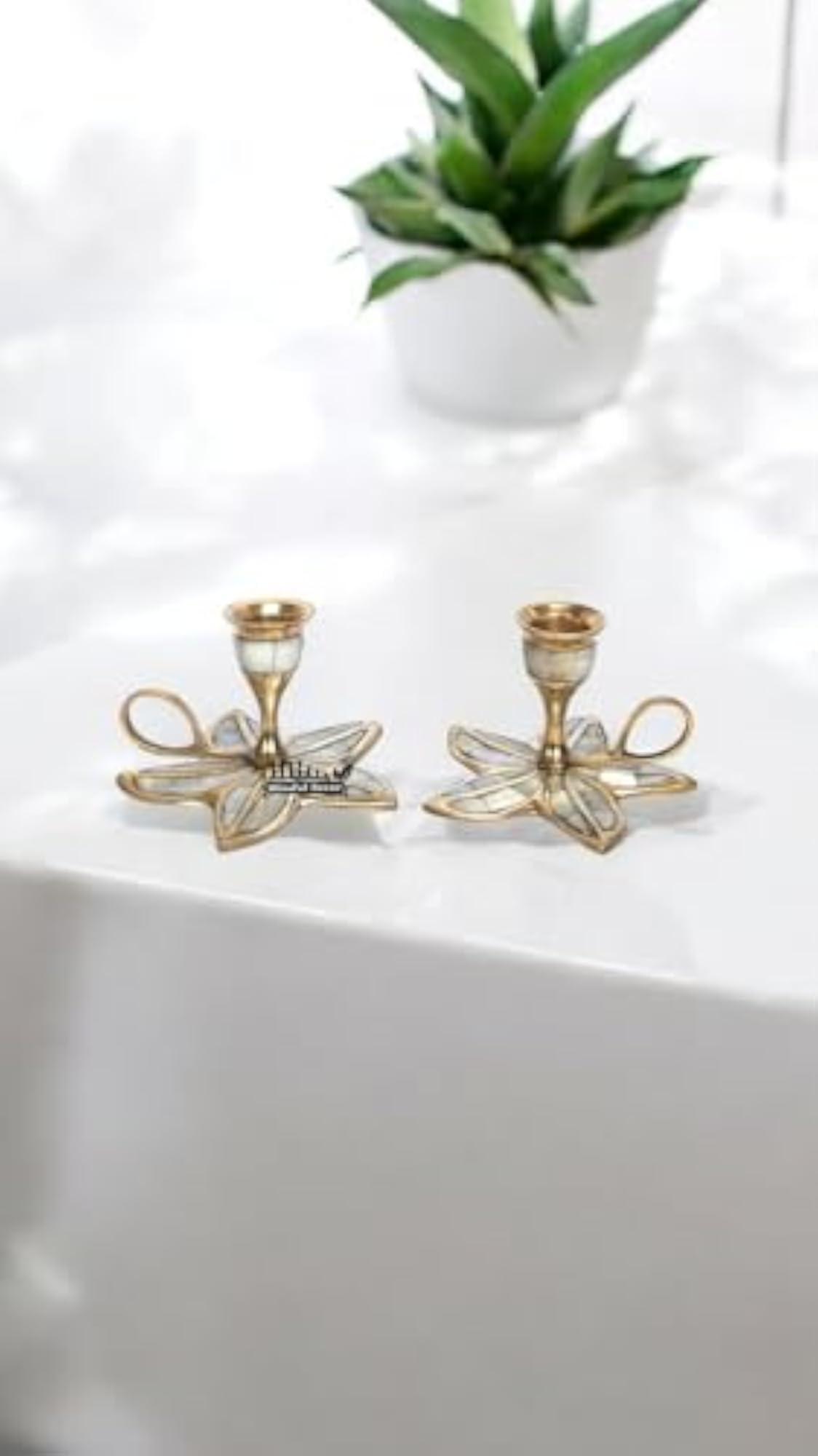 Pure Brass Leaf Shape Candle Holder Tabletop Decor