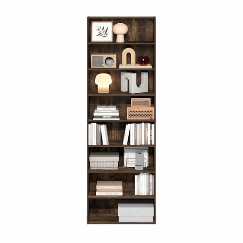 Image of Furinno Basic Book Shelf, 8-Tier Bookcase with Open Shelf, Standing Bookshelf, Cube Storage Organizer, 9 x 24 x 71, for Living Room, Bedroom, Home Office, Amber Pine