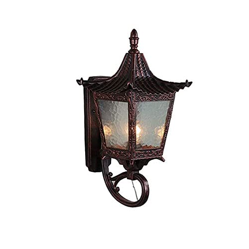 Applique murale lanterne en verre étanche E27 avec support en alumimétal antique pour patio et porche