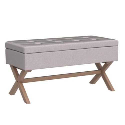 HUIMO 36-inch Entryway Bench with Storage,Dinning Benches Seat with X-Shaped Legs for Kitchen,Upholstered End of Bed Bench for Living Room, Bedroom.Storage Ottoman with Safety Hinge,Grey