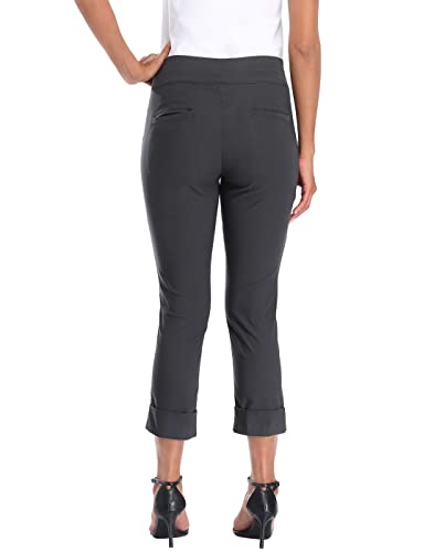 Image of HDE Pull On Capri Pant for Women w /Pockets Elastic Waist Cropped Work Pant | Comfortable Pull On Waist, Tailored Fit with Cuff, Stretchy Summer Office Pants, 24.25 inch Inseam, Professional Dress Capris