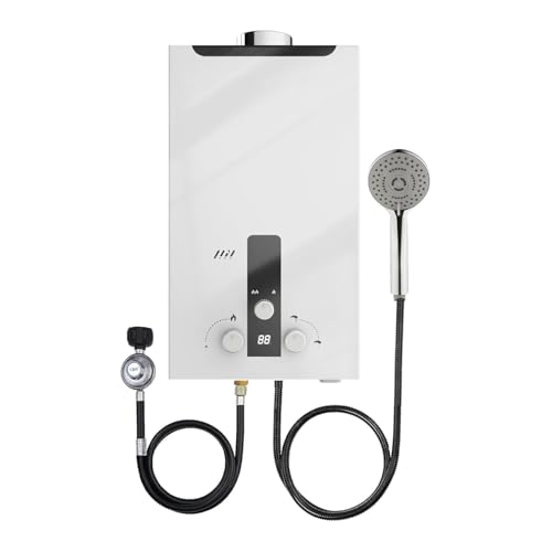 Calentador de agua instantáneo para ducha, 6 L/12 L, 12 W/24 kW, GLP, calentador de agua a gas, portátil, pantalla LED, calentador de agua de gas para camping, caravanas y hogar (12 L)
